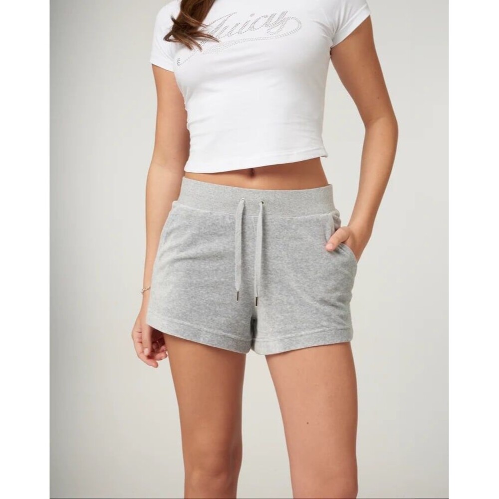 Juicy Couture Women's Velour Eve Silver Marl Side Pockets Track Shorts XL